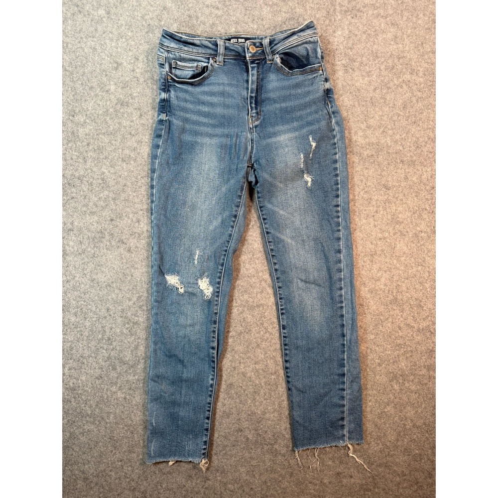 Wax Jean Los Angeles Womens 7/28 Distressed Skinny Jeans Medium Wash